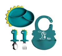 Set per bambini in silicone - Cartoon Kids Plate and Utensil Set - Toddler Utensils - Toddler Feeding Tableware Including Plate - Bibs - Spoon and Fork for Boys Girls - Toddler Dish Set