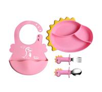 Set per bambini in silicone - Cartoon Kids Plate and Utensil Set - Toddler Utensils - Toddler Feeding Tableware Including Plate - Bibs - Spoon and Fork for Boys Girls - Toddler Dish Set
