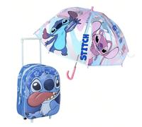 Set per bambini: zaino trolley blu Stitch 3D + ombrello a bolla con stampa Stitch, apertura manuale e struttura in fibra di vetro Il duo perfetto per i piccoli fan dell'universo di Lilo & Stitch.Quest