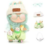 Set per bambola con ciondolo in peluche da 17 cm, cappello e tuta, per bambole cieche, con occhiali, scatola cieca, accessori decorativi per vestiti (verde)