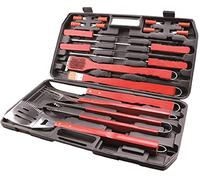 Set 18 utensili accessori per barbecue bbq in acciaio inox / legno + valigetta