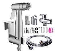 Set per bidet, doccetta a doppia funzione, in acciaio inox spazzolato, con valvola a T G1/2" e un adattatore G3/8", per doccia, bagno, igienica, pulizia dei pannolini