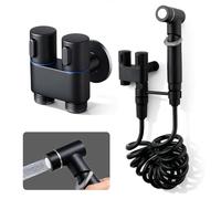 Set per bidet, doccetta per WC, spruzzatore per WC a parete, in acciaio inox con tubo a molla e supporto da parete per WC, bagno, cucina (nero)