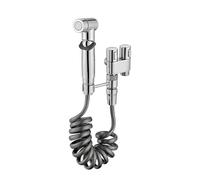 Set per bidet, doccetta per WC, spruzzatore per WC a parete, in acciaio inox con tubo a molla e supporto da parete per WC, bagno, cucina (argento)