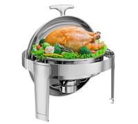 Set per buffet con scaldavivande rotondo, Scaldavivande in acciaio inossidabile con coperchio a rullo ideale per feste, matrimoni e riunioni di famiglia, 6 litri
