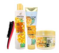 SET PER CAPELLI CRESPI: Shampoo Con Formula Resistente All'Umidità 225ml + Balsamo Controllo Effetto Crespo 160ml + Maschera Protezione Cheratina 300ml + Spazzola Per Capelli