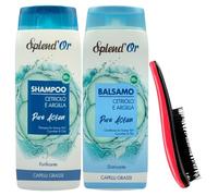 SET PER CAPELLI GRASSI CETRIOLO E ARGILLA: Shampoo Purificante, Deterge Delicatamente 300ml + Balsamo Districante, Ravviva i Capelli 300ml + Spazzola Per Capelli (Colori Assortiti)