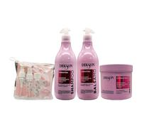 SET Per Capelli Trattati e Sfibrati CHERATINA Rigenerante, Con Cheratina e Cellule Staminali Vegetali: Shampoo 500ml + Balsamo 500ml + Maschera 500ml + Kit Bottiglie Viaggio