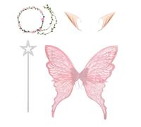 Set per costume con da fata, d'angelo in organza, cinghie elastiche, bacchetta e orecchie, per travestimento delicati sulla pelle, per Halloween, cosplay, eventi festivi, balli in