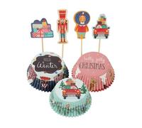 Set per cupcake natalizi 72 pezzi, 36 stampi di carta e 36 bastoncini decorativi natalizi