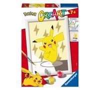 Ravensburger - creart serie e: pokémon, pikachu, kit per dipingere con i numeri, contiene una tavola prestampata, pennello, colori e accessori, gioco creativo per bambini 7+ anni
