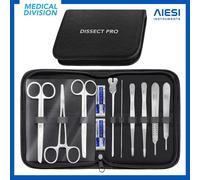 AIESI® Set per dissezione anatomica con 9 strumenti in acciaio inox e custodia con cerniera DISSECT PRO, Kit strumentario, Garanzia Italia 24 mesi