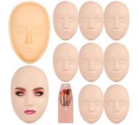 Set per esercitazione del trucco: 8 facce di manichino in silicone, 1 supporto, 8 pennelli per principianti per padroneggiare la pittura del viso e le tecniche di trucco permanente