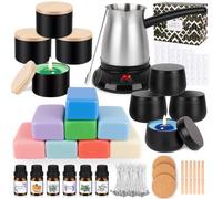 Set per Fare Candele Fai da Te, Scioglifusione Elettrico Kit per Fabbricazione Candele per Cera, 480g di Cera di Soia Naturale Colorata, Kit per la Creazione di Candele per Adulti per Candele