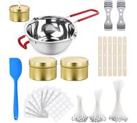 Set per Fare Candele,Stoppini Candele Fai Da Te Kit,Kit Candele Fai Da Te,150 stoppini per candele,200 Adesivi per Stoppino,1Crogiolo,2 Vasetti per Candele,1Spatole in Silicone