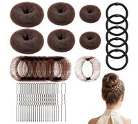 Set Per Fare Chignon, Kit 71 Pezzi: 6 Dischi in 3 Misure, 20 Retine Per Capelli, 40 Forcine, 5 Elastici, Marrone Chiaro
