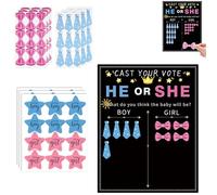 Set per Festa di Rivelazione del Sesso, 77 Pezzi, Poster con Gioco di Votazione, Adesivi per Ragazzo e Ragazza, Decorazioni per Baby Shower, 27 Adesivi Papillon, 5 Adesivi a Forma di Stella