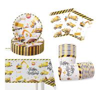 Set per feste a tema cantiere e decorazioni per compleanno, con ruspa, 41 pezzi, piatti e bicchieri di carta, tovaglioli