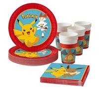 Set per feste da 36 pezzi * POKEMON - NEXT GENERATION * con piatti di carta + tovaglioli + bicchieri di carta per compleanni di bambini e feste a tema | Piatti, bicchieri, compleanno