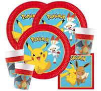 Set per feste Pokemon - 36 pezzi, piatti di carta, bicchieri di carta e tovaglioli per il compleanno dei bambini