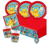 Set per feste - Pokemon - 37 pezzi, piatti di carta, bicchieri di carta, tovaglioli e tovaglia per compleanno dei bambini