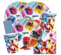 Set per feste - Power Rangers - 36 pezzi, piatti di carta, bicchieri e tovaglioli + 8 cannucce per compleanno dei bambini
