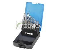 Set per filettatura 15 punte e maschi da M3 a M12 FERVI M015S contenitore plasti