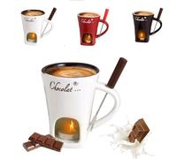 Set per fonduta di cioccolato, 200 ml, tazza in ceramica con forchette, ideale per cioccolato, formaggio, caramello, scaldabagno personale