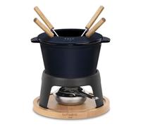 La Fonderie 1890 Set da Fonduta in Ghisa 4 Persone Mont D'ARBOIS, per Fonduta di Formaggio e Cioccolato, Coperchio Antischizzi, 4 Forchette con Manici in Legno di faggio, capacità 1,2L