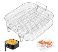 Set per friggitrice ad aria per friggitrice ad aria doppia, 2 strati in acciaio inossidabile 304, accessori per friggitrice ad aria da 7,5 L-8 L, compatibile con la maggior parte dei forni a microonde