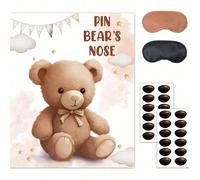 Set per il gioco "Attacca il naso all'orso", include 1 grande cartellone, 2 bende e 24 adesivi, giochi per feste di compleanno a tema orso, gioco interattivo per bambini, festa di nascità, gender reve
