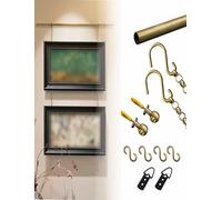 Set per il montaggio di quadri, Kit for appendere quadri in ottone con catene e ganci dorati 60-250 cm(110cm)