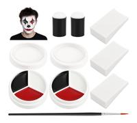 Set Per Il Trucco Del Viso, 3 In 1, Bianco, Nero, Rosso, Spugna E Pennello | Pittura Per Viso, Facile da Pulire, Confezione Sigillata, Per Halloween, Carnevale, Travestiti da Fantasma O da Clown.