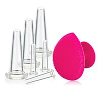 Set per Il Viso a Coppa per Massaggio Coppettazione Viso e Occhi, Set di Coppette per Il Viso Coppette in Silicone con Pennello Esfoliante per La Pelle del Collo (Piccolo Medio, Bianco)