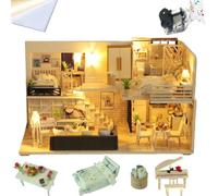 Set per la casa fai da te in legno, modello villa in miniatura a forma di loft con luci a LED e lavori musicali, kit fai da te per mini modellini decorativi per la casa come regalo