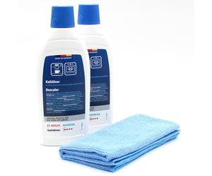 Set per la cura 2x Disincrostante anticalcare + panno in microfibra compatibile con Bosch, Siemens 00311968, 311968, 00311138, 311138 - per macchine da caffè completamente automatiche, 1000 ml
