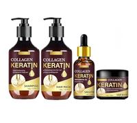 Set per la cura dei capelli alla cheratina al collagene, 4 pezzi, shampoo idratante profondo, maschera per capelli e olio per capelli, per capelli secchi e danneggiati, anti-crespo, controllo