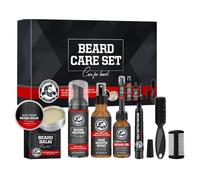 Set per la cura della barba, 7 kit per la cura della barba, balsamo condizionante incluso, spray da 60 ml, mousse da 60 ml, olio da 30 ml, riempitivo per barba da 10 g, spazzola da barba, pettine nero