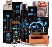 Set per la cura della barba, 9 pezzi, per la cura della barba, da uomo, con shampoo, olio per barba, balsamo per barba e barba