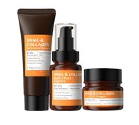 Set per la cura della pelle al collagene di lumaca, kit essenziale per la pulizia e l'idratazione del viso, 3 pezzi, kit di routine per la cura della pelle, linee lisce e secche, pelle elastica, per