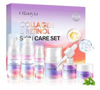 Set per la cura della pelle al collagene, retinolo, 6 in 1, con detergente per il viso, toner, siero, crema, crema per gli occhi e maschera per le labbra, set per la cura della pelle, regalo di Natale
