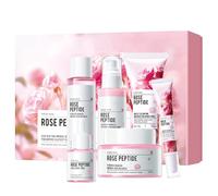 Set per la cura della pelle alla rosa, 6 pezzi, include detergente, tonico, lozione, siero, crema per gli occhi, crema per il viso, idratante, nutriente, levigante per tutti i tipi di pelle, donne e
