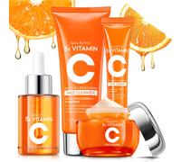 Set per la cura della pelle alla vitamina C, 4 pezzi, set da viaggio per la cura della pelle con detergente viso, crema per gli occhi, siero e cr