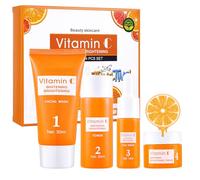 Set per la Cura Della Pelle Alla Vitamina C 4 Pezzi, Set Regalo per la Cura Della Pelle Donna, con vitamina C Crema, Detergente Viso, Siero, Tonico Viso Idratante, Rassodante Idratante, Skin Care