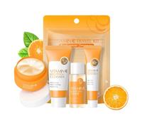 Set per la cura della pelle con vitamina C, kit da viaggio per la cura della pelle, kit da viaggio illuminante per ridurre linee sottili e rughe, detergente viso delicato, tonico, crema viso, crema