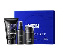 Set per la cura della pelle da uomo, 3 pezzi, kit di routine per tutti i tipi di pelle, riduzione delle linee fini, contorni per il viso sollevamento, idratazione e idratazione a lunga durata