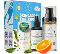Set per la cura della pelle per bambini, detergente viso delicato, toner lenitivo e crema senza profumo, cura naturale della pelle per ragazzi e ragazze con aloe vera e vitamina C, vegano, senza