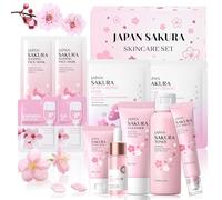 Set per La Cura Della Pelle Sakura 11 Pezzi con Detergente,Tonico,Crema Viso,Siero e Crema,Kit per La Cura Della Pelle Sakura,Sakura Skincare Set per La Pulizia del Viso per Ragazze e Donne
