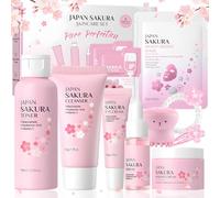 Set per la Cura Della Pelle Sakura, Skincare Kit, Kit Skincare Viso Completo 12 Pezzi, con Detergente, Tonico, Siero, Crema Viso, Crema Contorno Occhi, Maschera Viso, Regalo per Donne e Adolescenti