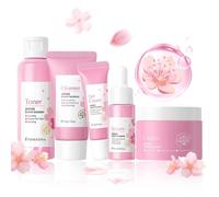Set per la cura della pelle, set e kit per la cura della pelle con fiori di ciliegio, set regalo per ragazze adolescenti con detergente, tonico, siero, crema per gli occhi (Cherry Blossom-5Pcs)